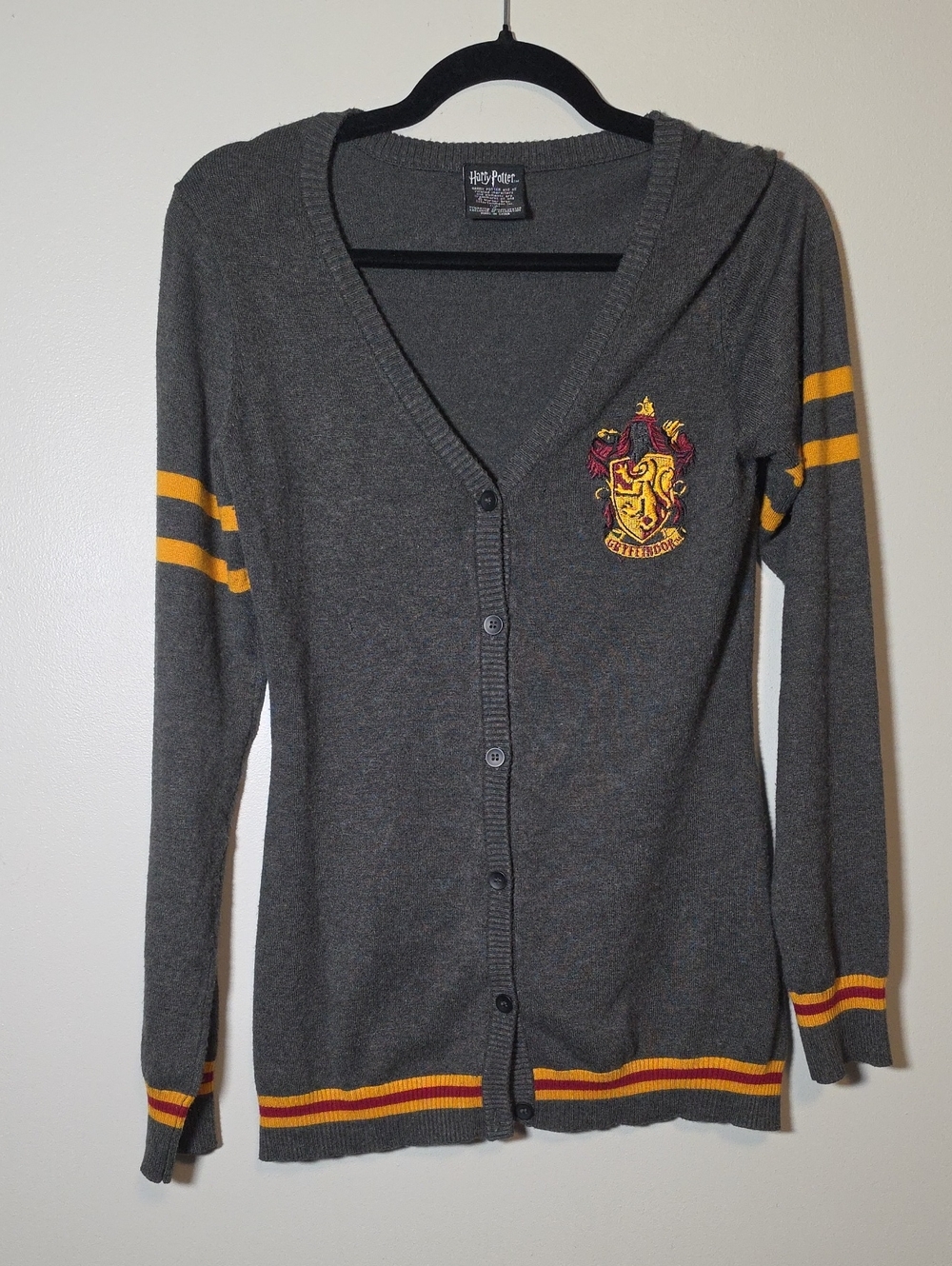 Warner Bros. Gray V-Neck Gryffindor Crest Cardigan with Gold & Red Trim